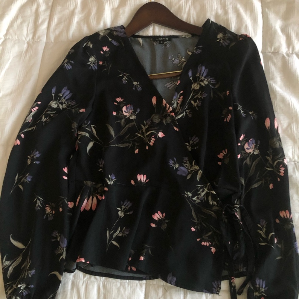 Dynamite Floral Peplum Blouse with Side Ribbon🎀